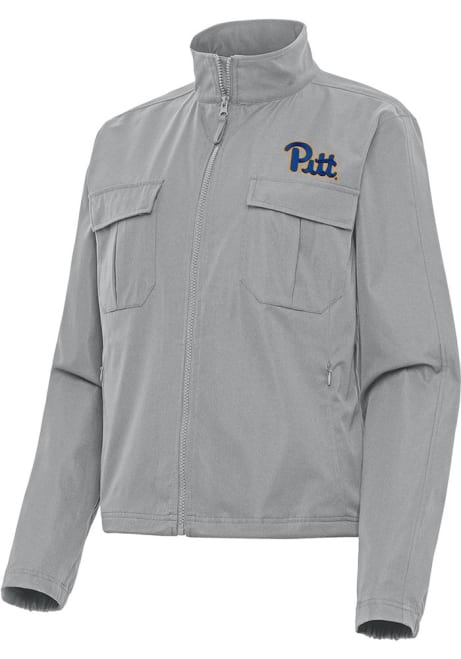 Womens Pitt Panthers Grey Antigua Even Par Light Weight Jacket