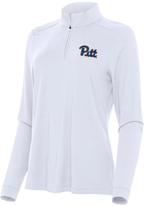 Womens Pitt Panthers White Antigua Intent Qtr Zip