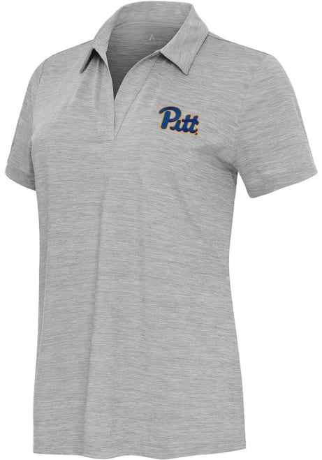 Womens Pitt Panthers Grey Antigua Layout Short Sleeve Polo Shirt