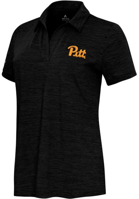 Womens Pitt Panthers Black Antigua Layout Short Sleeve Polo Shirt