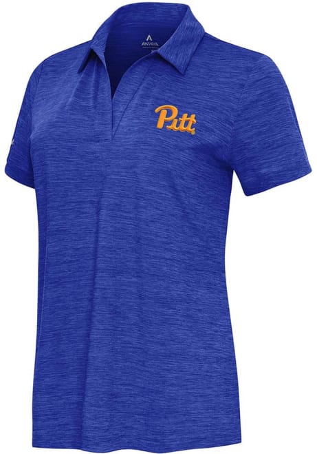 Womens Pitt Panthers Blue Antigua Layout Short Sleeve Polo Shirt