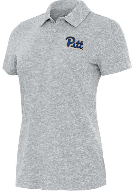 Womens Pitt Panthers Grey Antigua Matter Short Sleeve Polo Shirt