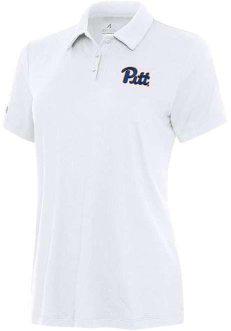 Womens Pitt Panthers White Antigua Reprocess Recycled Short Sleeve Polo Shirt