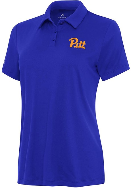 Womens Pitt Panthers Blue Antigua Reprocess Recycled Short Sleeve Polo Shirt