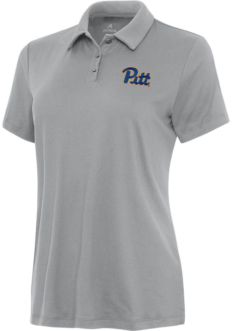 Womens Pitt Panthers Grey Antigua Reprocess Recycled Short Sleeve Polo Shirt