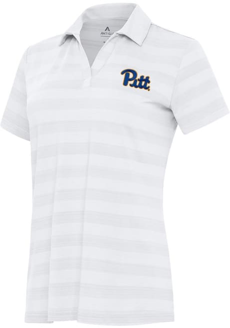 Womens Pitt Panthers White Antigua Tunnel Short Sleeve Polo Shirt