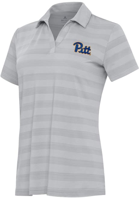 Womens Pitt Panthers Grey Antigua Tunnel Short Sleeve Polo Shirt