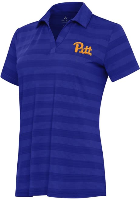 Womens Pitt Panthers Blue Antigua Tunnel Short Sleeve Polo Shirt