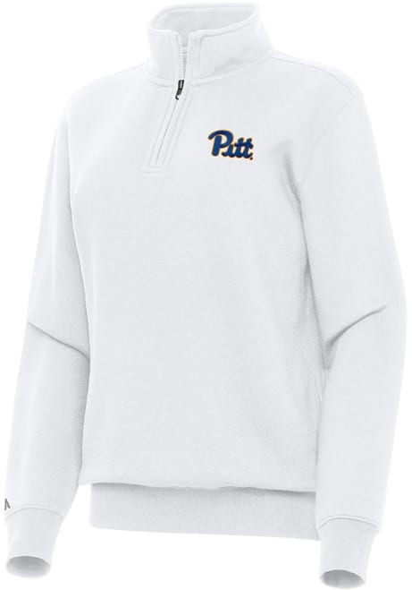 Womens Pitt Panthers White Antigua Victory Qtr Zip