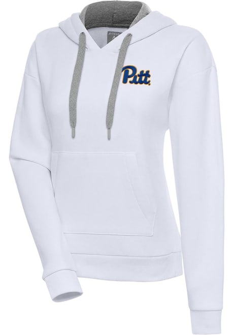 Womens Pitt Panthers White Antigua Victory Hooded Sweatshirt