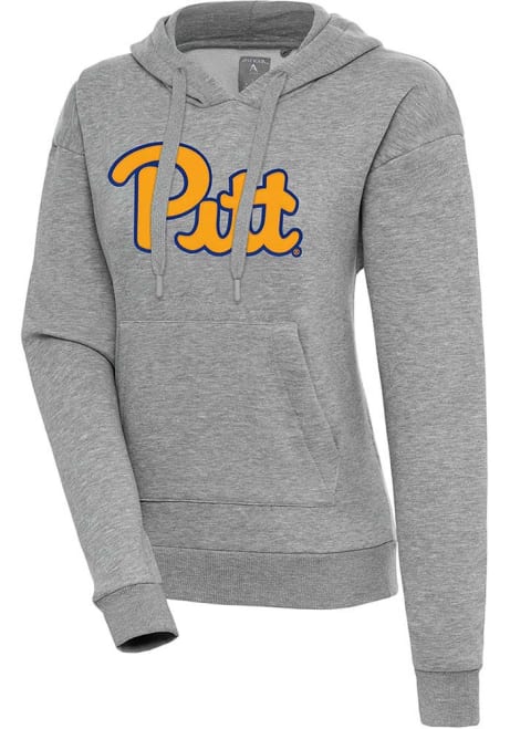 Womens Pitt Panthers Grey Antigua Full Front Victory Hooded Sweatshirt