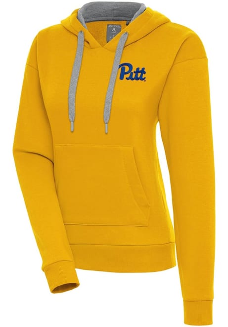 Womens Pitt Panthers Gold Antigua Victory Hooded Sweatshirt