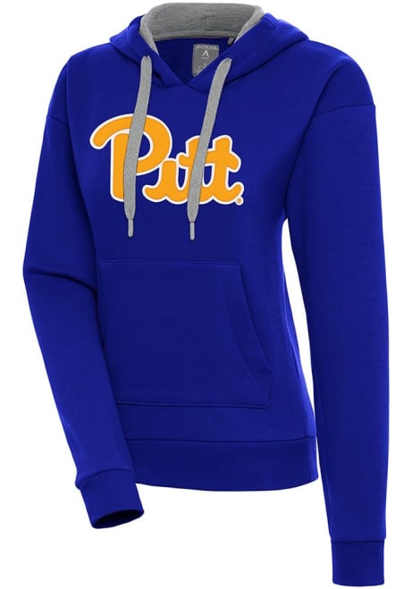 Womens Pitt Panthers Blue Antigua Full Front Victory Hooded Sweatshirt