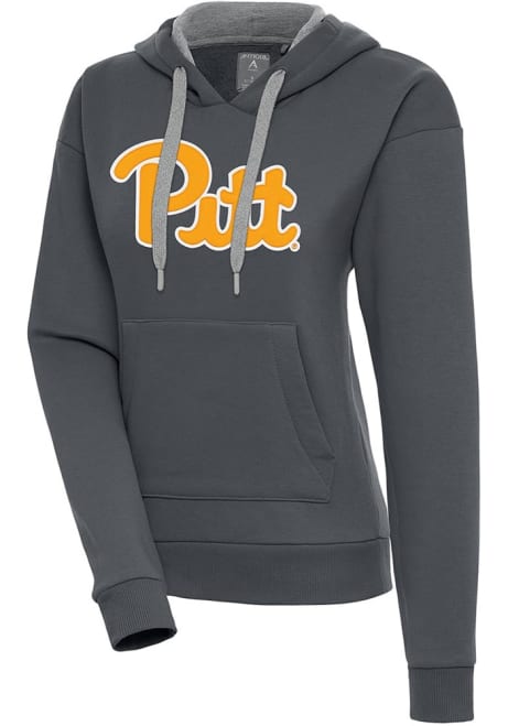 Womens Pitt Panthers Charcoal Antigua Full Front Victory Hooded Sweatshirt