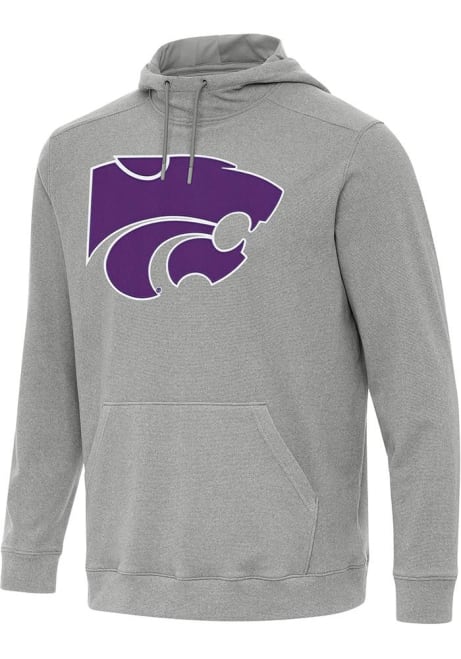 Mens K-State Wildcats Grey Antigua Full Front Cloud Hooded Sweatshirt