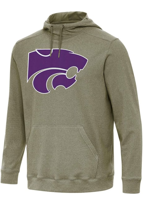 Mens K-State Wildcats Olive Antigua Full Front Cloud Hooded Sweatshirt