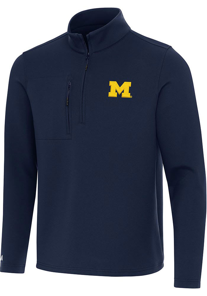 Antigua Mens BLUE Michigan Wolverines Insider Long Sleeve Qtr Zip