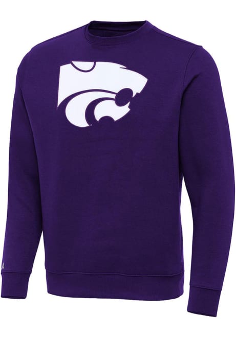 Mens K-State Wildcats Purple Antigua Full Front Victory Crew Sweatshirt