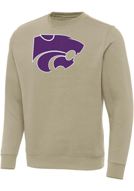 Mens K-State Wildcats Khaki Antigua Full Front Victory Crew Sweatshirt