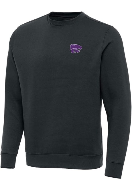 Mens K-State Wildcats Charcoal Antigua Victory Crew Sweatshirt