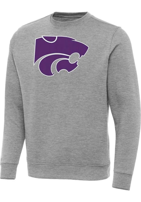 Grey K-State Wildcats Antigua Mens Full Front Victory Big and Tall Crew Sweatshirt