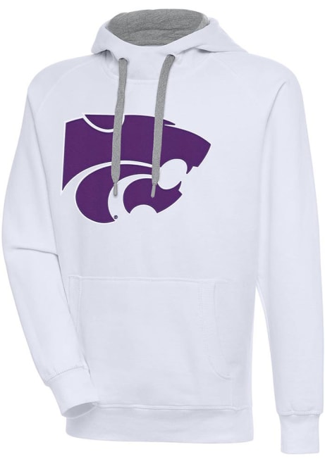 Mens K-State Wildcats White Antigua Full Front Victory Hooded Sweatshirt