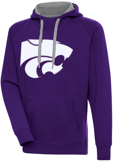 Mens K-State Wildcats Purple Antigua Full Front Victory Hooded Sweatshirt