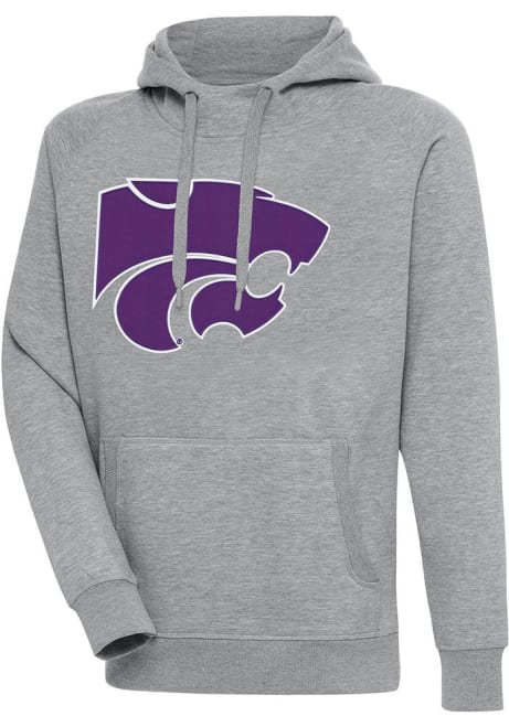 Mens K-State Wildcats Grey Antigua Full Front Victory Hooded Sweatshirt