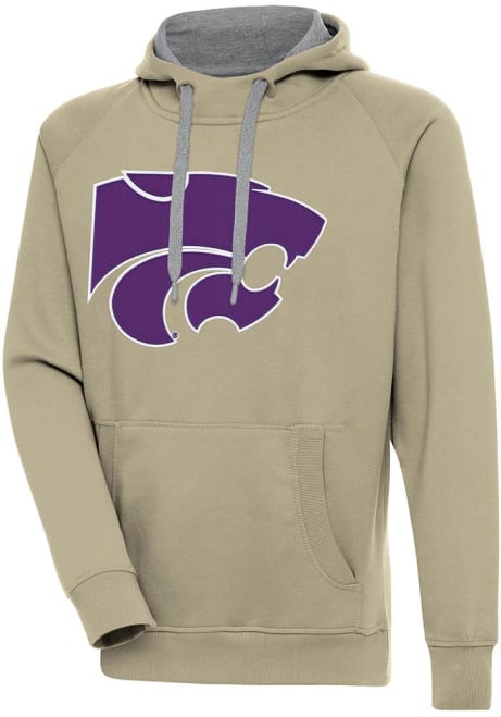 Mens K-State Wildcats Khaki Antigua Full Front Victory Hooded Sweatshirt