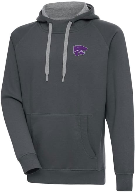 Mens K-State Wildcats Charcoal Antigua Victory Hooded Sweatshirt