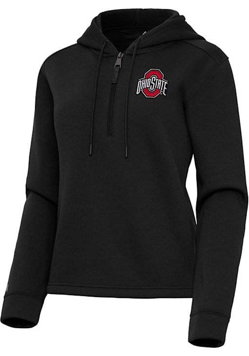 NCAA Ohio State Buckeyes Women's Cozy Quarter Zip Pullover – Oversized Fit, Ribbed Cuffs & Thumbholes, Black