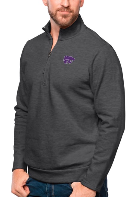 Mens K-State Wildcats Charcoal Antigua Gambit 1/4 Zip Pullover