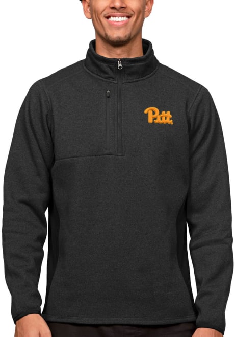 Mens Pitt Panthers Black Antigua Course 1/4 Zip Pullover
