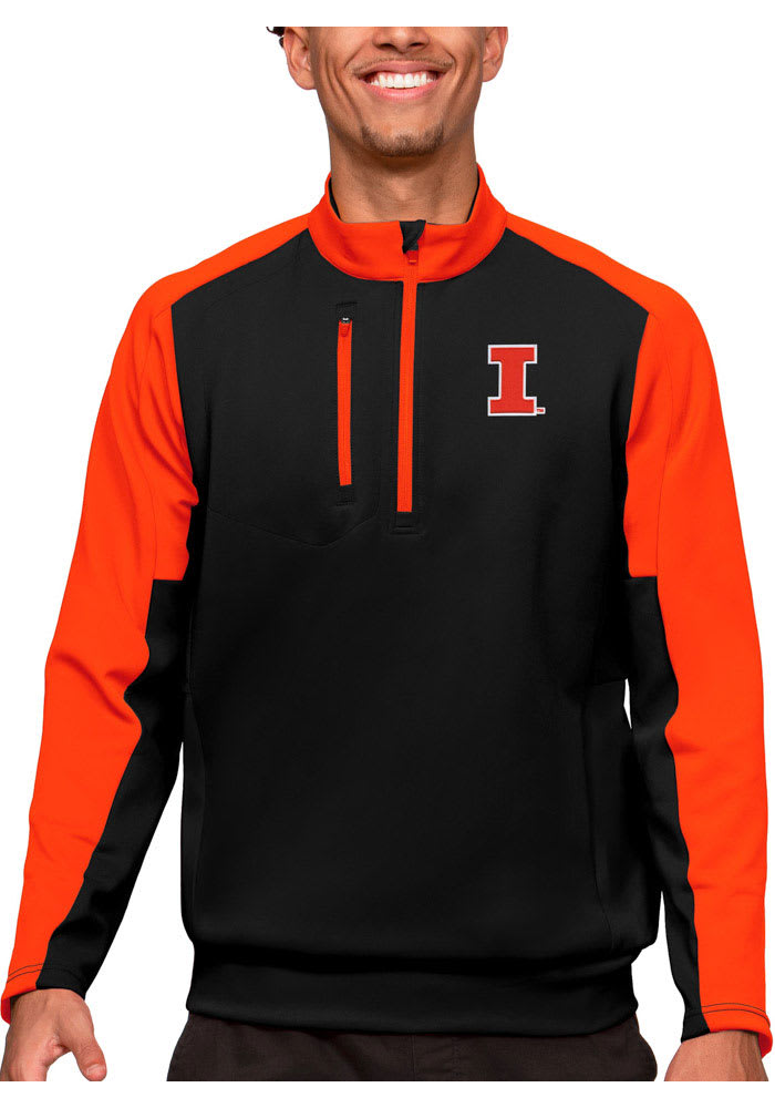 Antigua Illinois Fighting Illini Mens Team Pullover - BLACK/MANGO
