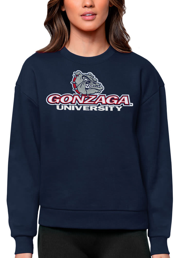 Gonzaga Bulldogs Antigua Crew Sweatshirt Womens NAVY Full Front Victory Long Sleeve