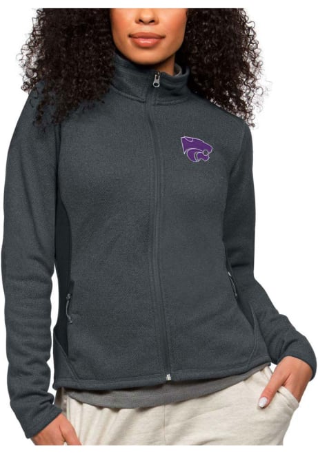Womens K-State Wildcats Charcoal Antigua Course Long Sleeve Full Zip Jacket