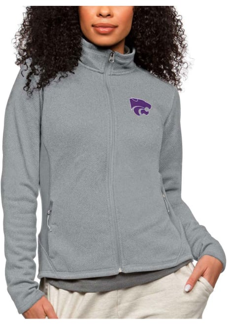 Womens K-State Wildcats Grey Antigua Course Long Sleeve Full Zip Jacket