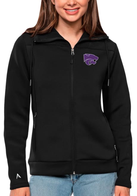 Womens K-State Wildcats Black Antigua Protect Long Sleeve Full Zip Jacket