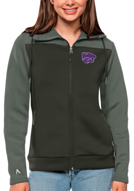 Womens K-State Wildcats Grey Antigua Protect Long Sleeve Full Zip Jacket