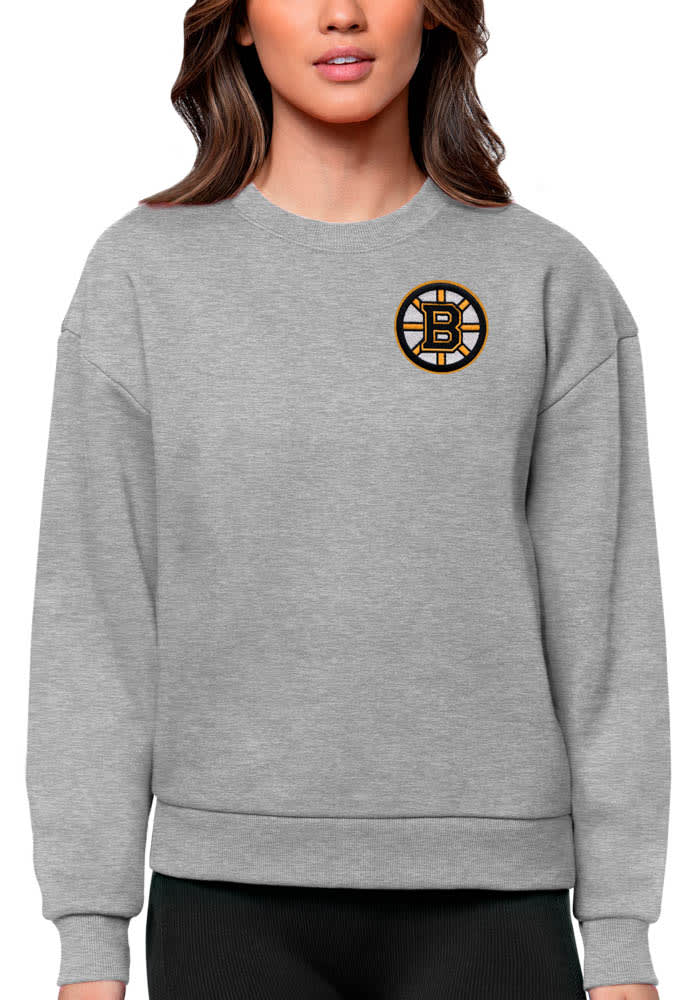 Boston Bruins Antigua Crew Sweatshirt Womens GREY HEATHER Victory Long Sleeve