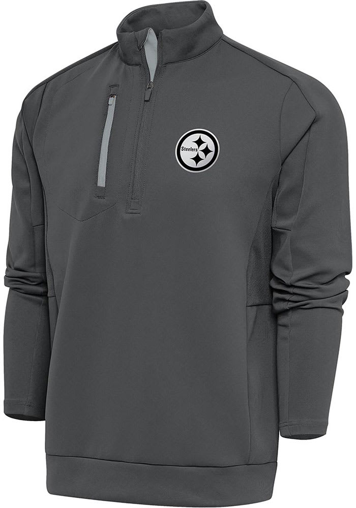 Antigua Pittsburgh Steelers Mens Black Metallic Logo Generation Long Sleeve  1/4 Zip Pullover