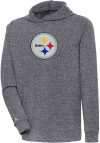 Main image for Antigua Pittsburgh Steelers Mens Charcoal Chenille Logo Absolute Long Sleeve Hoodie
