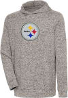 Main image for Antigua Pittsburgh Steelers Mens Oatmeal Chenille Logo Absolute Long Sleeve Hoodie
