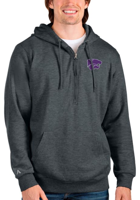 Mens K-State Wildcats Charcoal Antigua Action 1/4 Zip Pullover