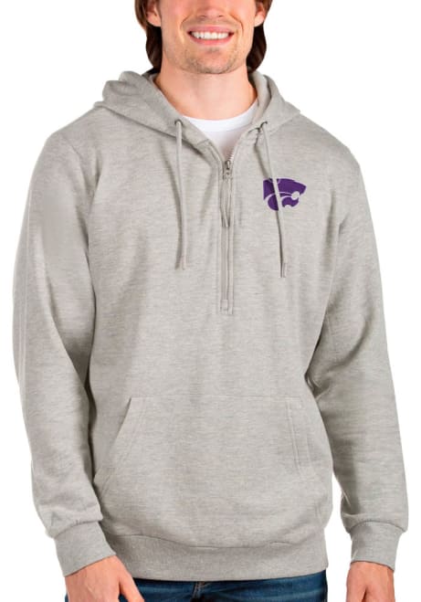 Mens K-State Wildcats Grey Antigua Action 1/4 Zip Pullover