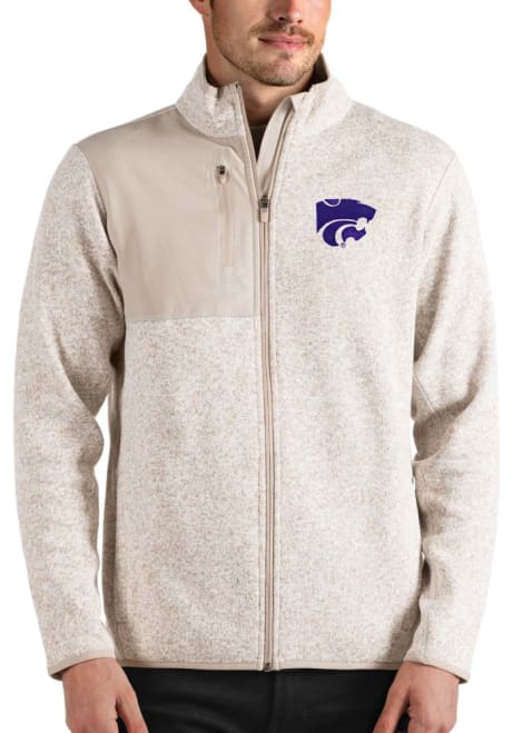 Mens K-State Wildcats Oatmeal Antigua Fortune Long Sleeve Full Zip Jacket