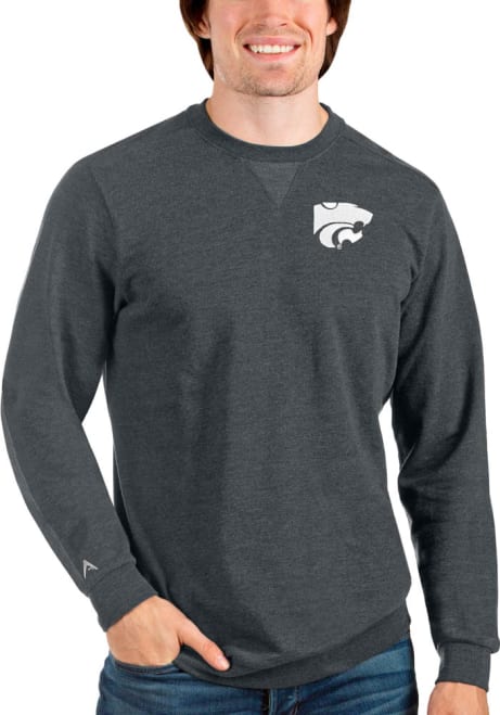 Mens K-State Wildcats Charcoal Antigua Reward Crew Sweatshirt