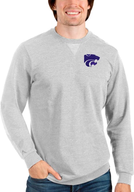 Mens K-State Wildcats Grey Antigua Reward Crew Sweatshirt