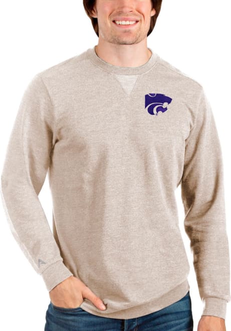 Mens K-State Wildcats Oatmeal Antigua Reward Crew Sweatshirt