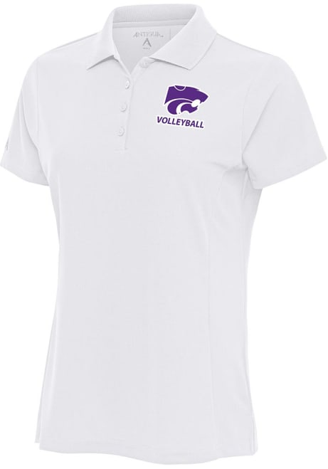 Womens K-State Wildcats White Antigua Volleyball Legacy Pique Short Sleeve Polo Shirt